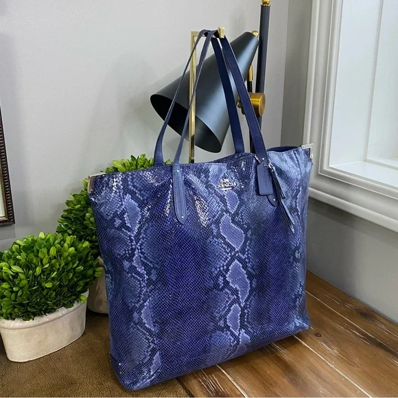 Coach XL Josie Blue Glass Python-Print Leather Tote - Picture 11 of 15